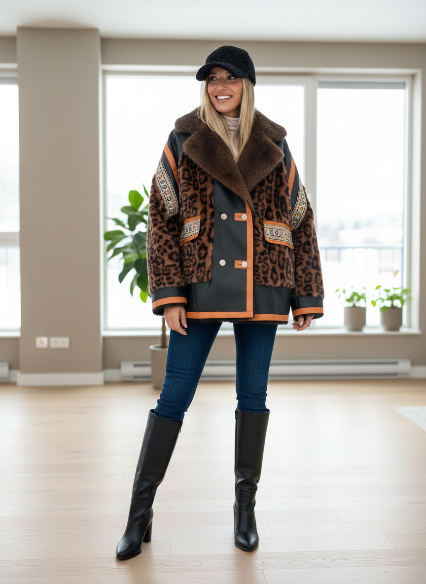 Look VESTE COCO LEO avec fenêtre et plantes