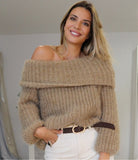 Pull col Bardot fluffy Camel - Liltaylor