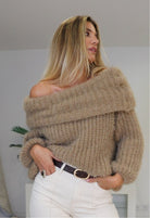 Pull col Bardot fluffy Camel - Liltaylor