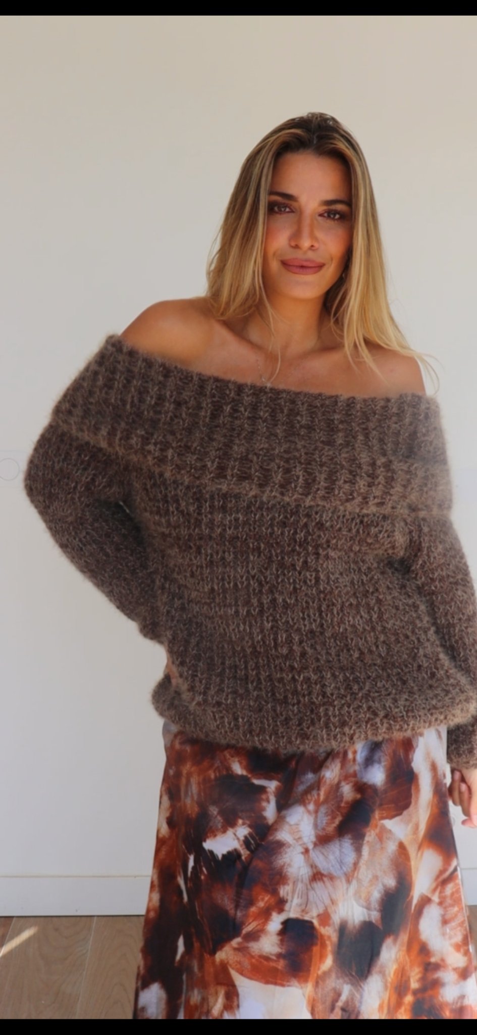 Pull col Bardot fluffy Marron - Liltaylor