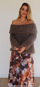 Pull col Bardot fluffy Marron - Liltaylor