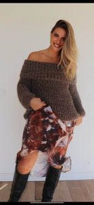 Pull col Bardot fluffy Marron - Liltaylor