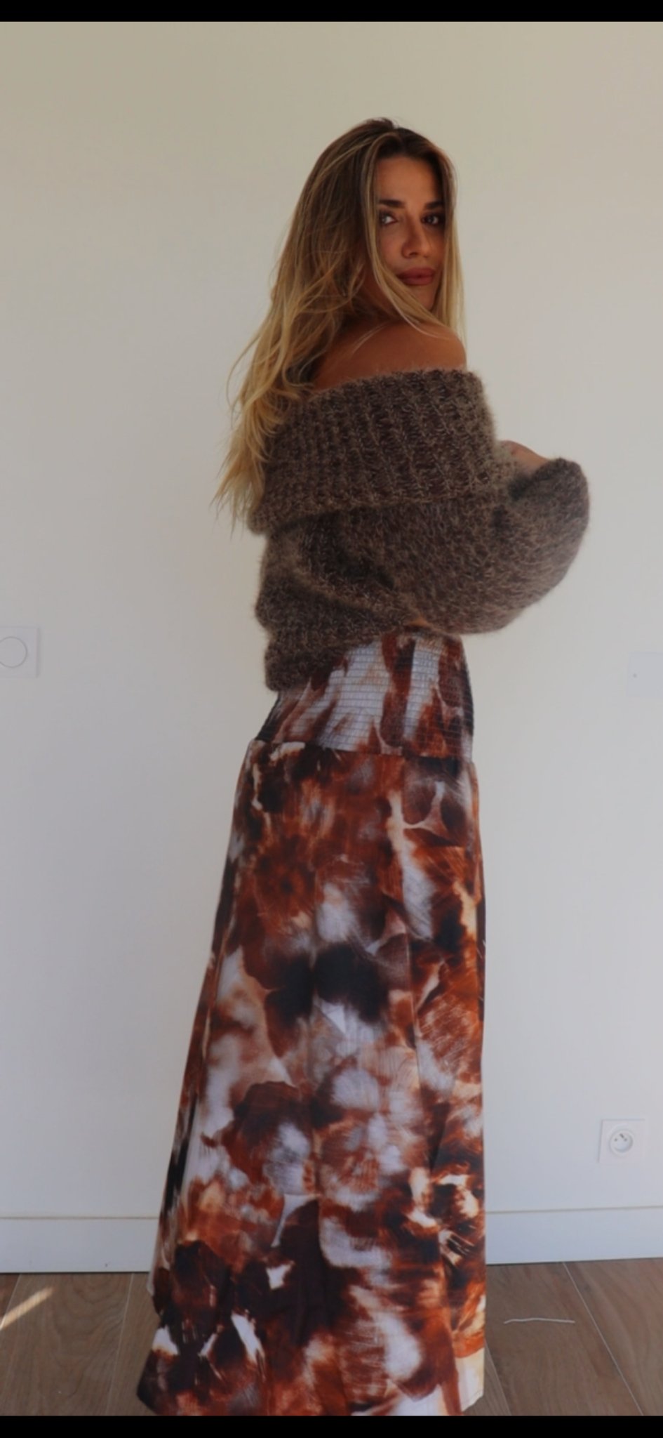 Pull col Bardot fluffy Marron - Liltaylor