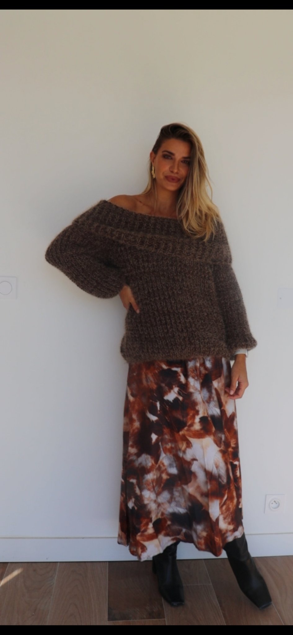 Pull col Bardot fluffy Marron - Liltaylor