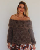 Pull col Bardot fluffy Marron - Liltaylor