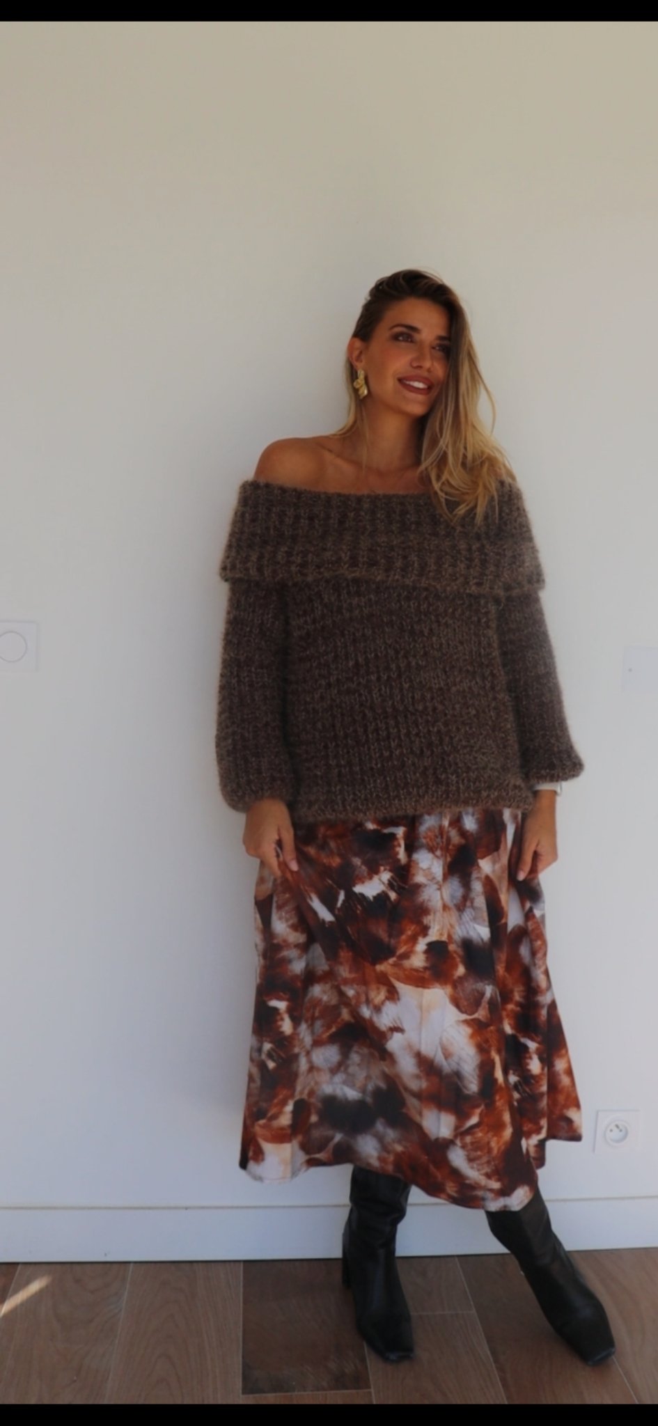 Pull col Bardot fluffy Marron - Liltaylor