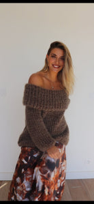 Pull col Bardot fluffy Marron - Liltaylor