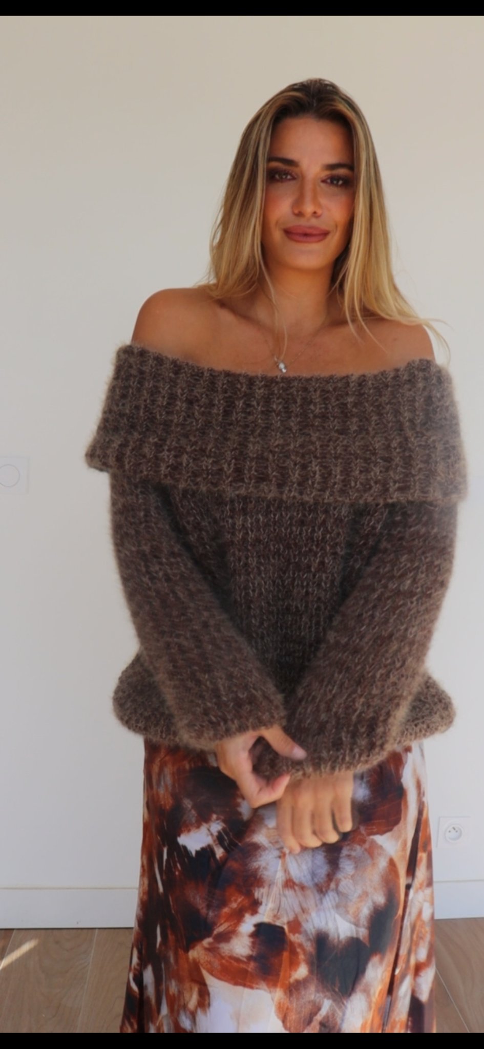 Pull col Bardot fluffy Marron - Liltaylor