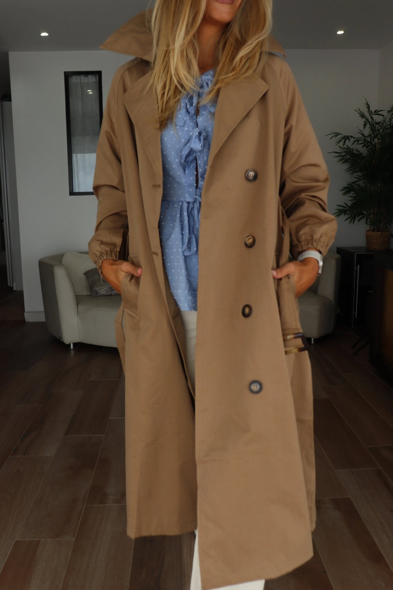 Trench coat long avec ceinture : Camel - Liltaylor