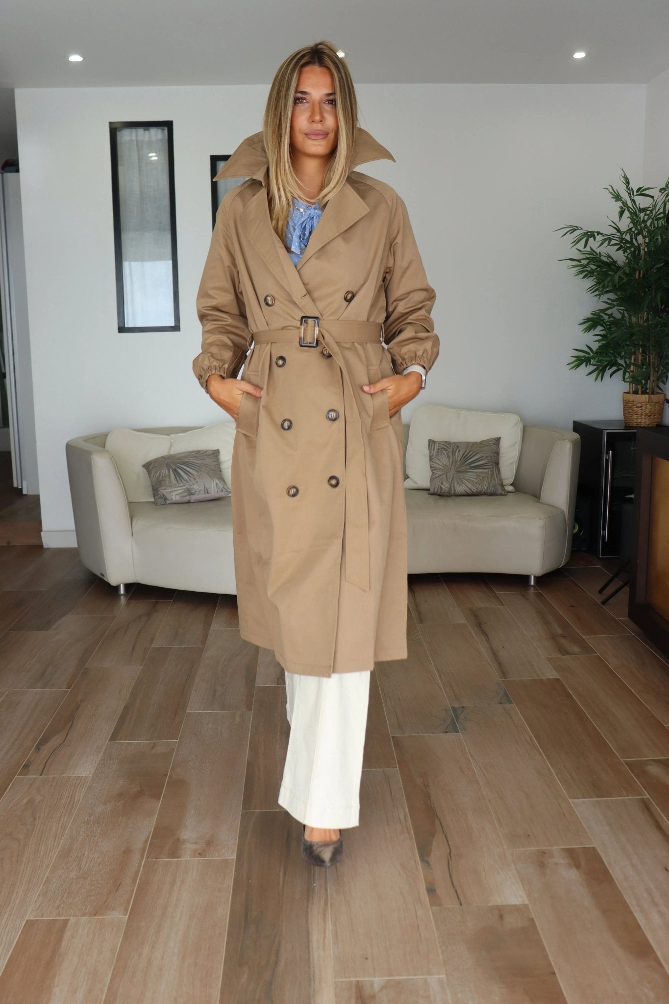 Trench coat long avec ceinture : Camel - Liltaylor