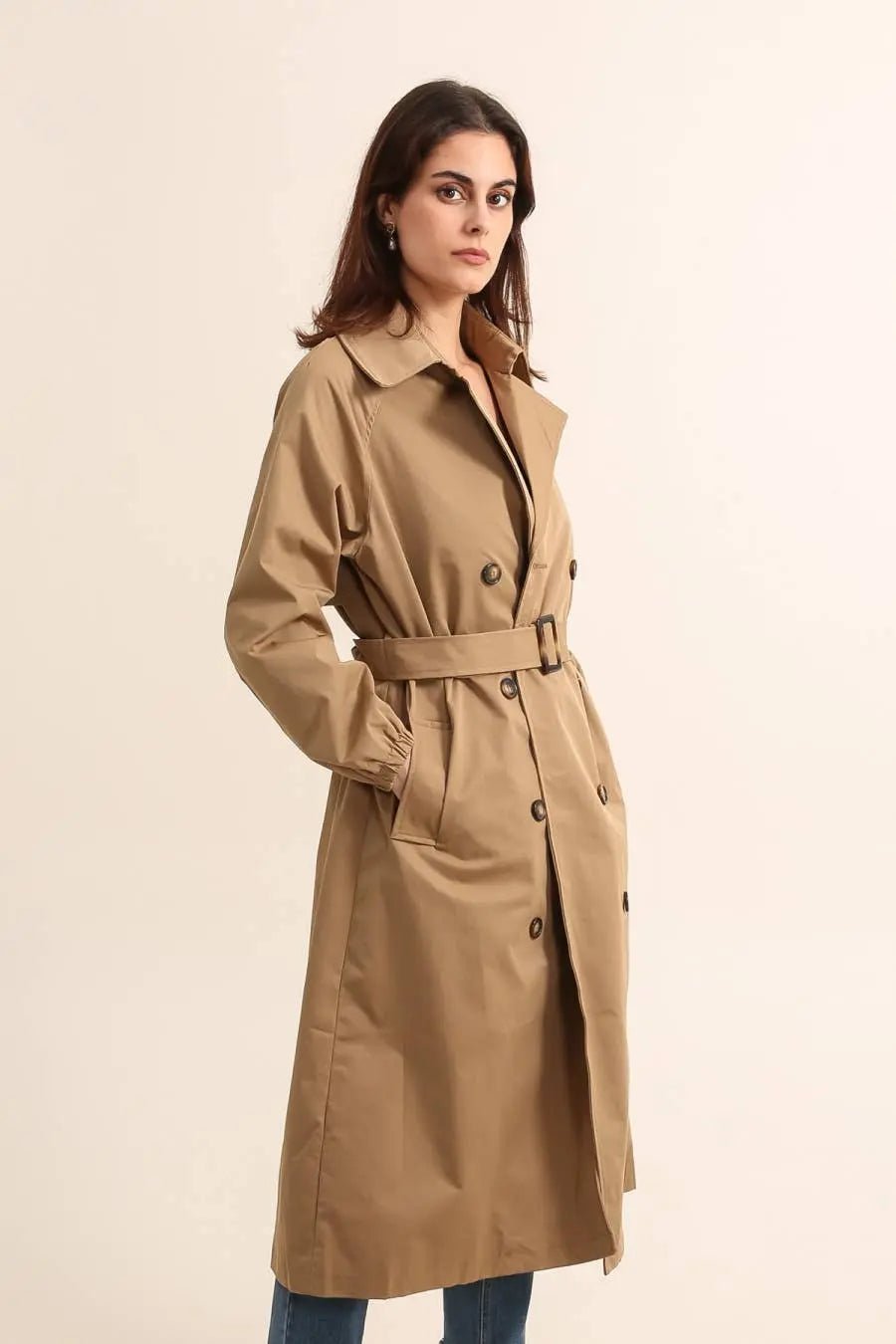 Trench coat long avec ceinture : Camel - Liltaylor