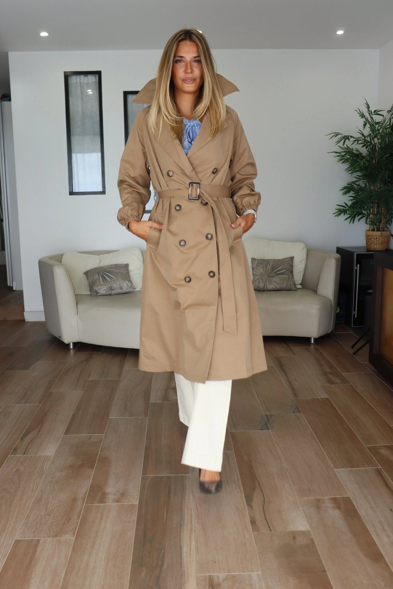 Trench coat long avec ceinture : Camel - Liltaylor